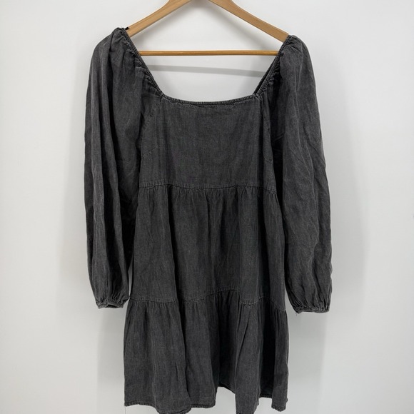 Flying Tomato Dresses & Skirts - Flying Tomato Med Gray Mini Dress Smocked Puff Sleeve Peasant Cottagecore Boho